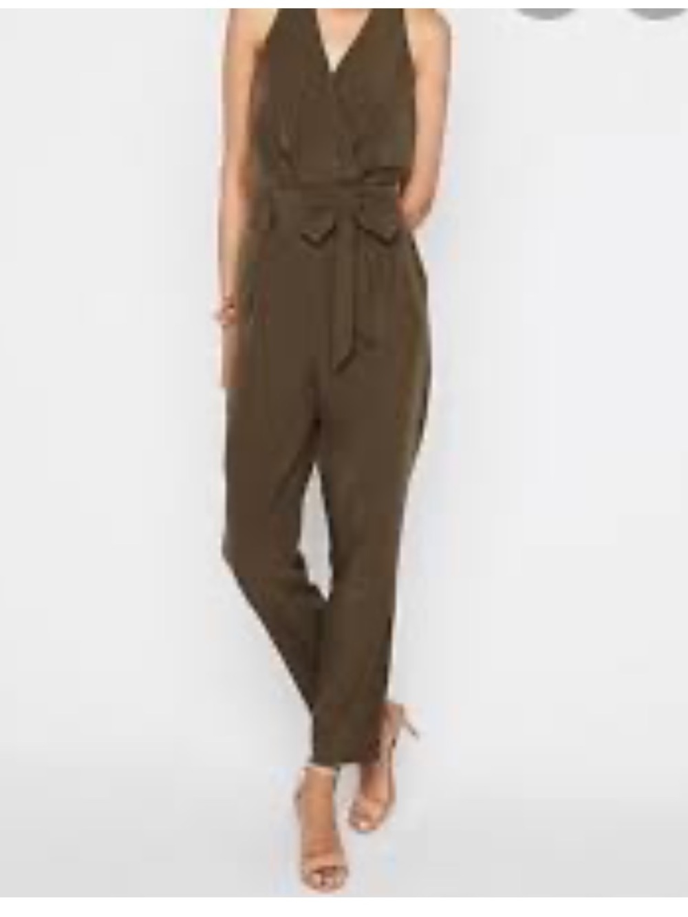 Express Olive Green Sleeveless Belted Fall Jumpsuit NWT